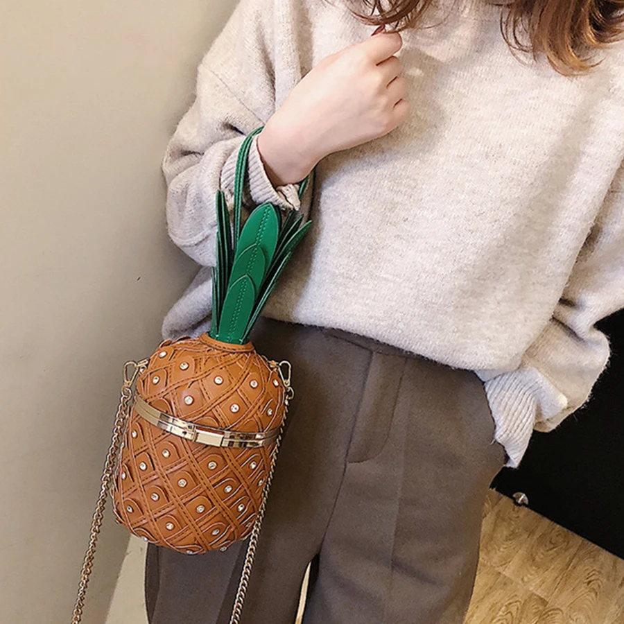 المتناثرة الأناناس على شكل برشام سلاسل حقيبة ساع النساء حقائب لطيف الكتف Crossbody حقيبة السيدات الفتيات مصمم المحافظ