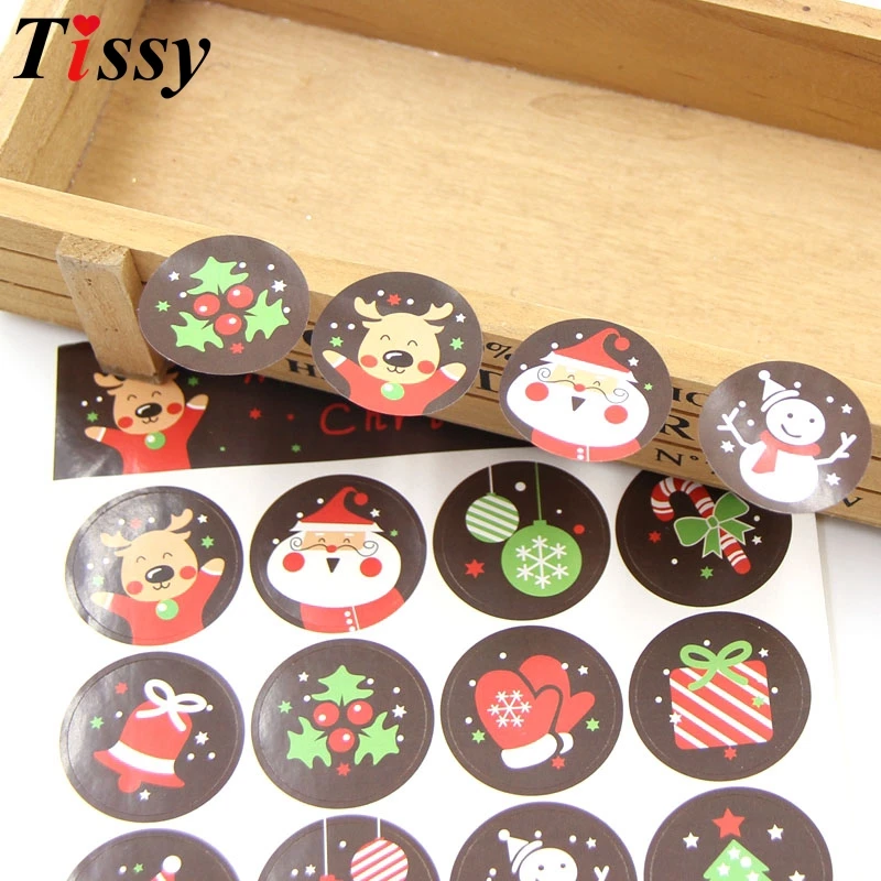 

80PCS Merry Christmas Cute Santa Claus Paper Gift Tags Stickers Favors Christmas Party Accessories DIY Biscuit Gifts Decoration