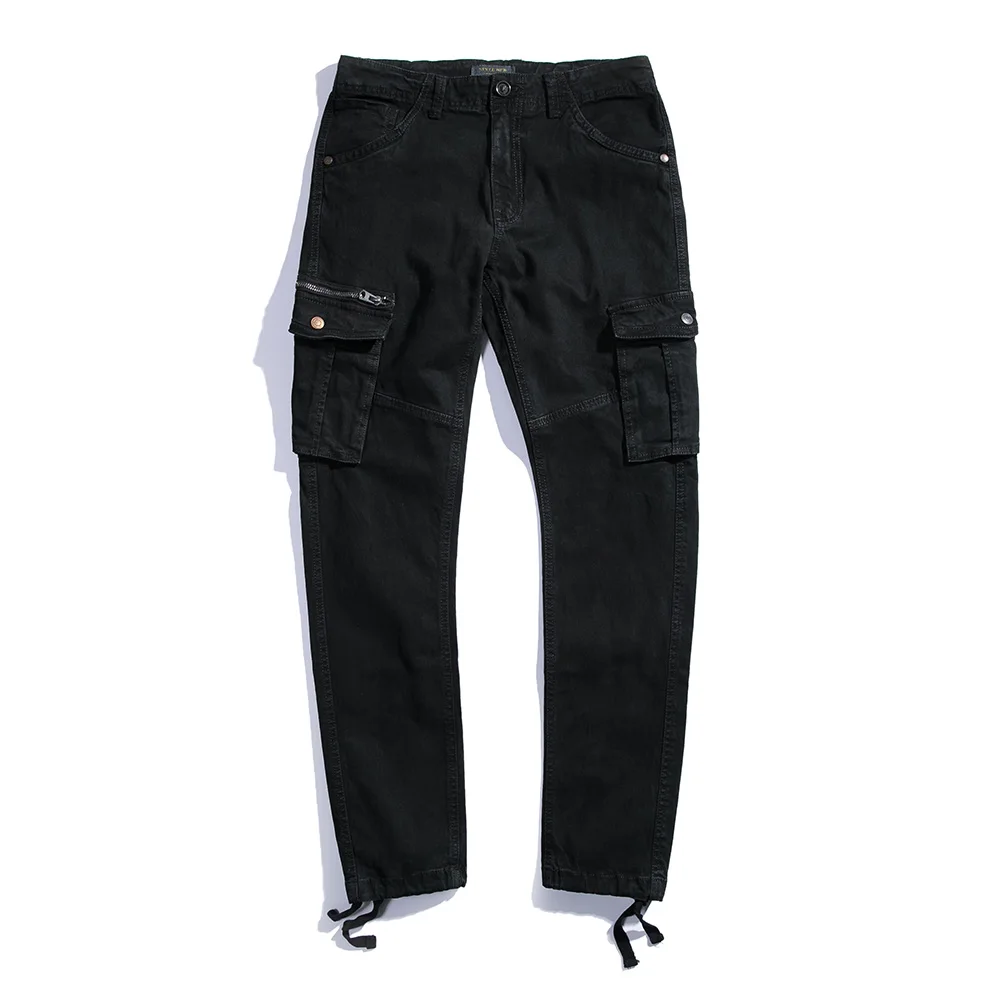 Весенне-осенние мужские хлопковые брюки карго цвета хаки, повседневные, с несколькими карманами, для мужчин, для улицы, высокое качество, длинные брюки, облегающие, G3535 - Цвет: Black