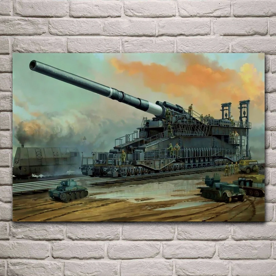 

Art Dora unique heavy train artillery guns army ermany caliber 807 mm living room home wall art decor wood frame fabric poster