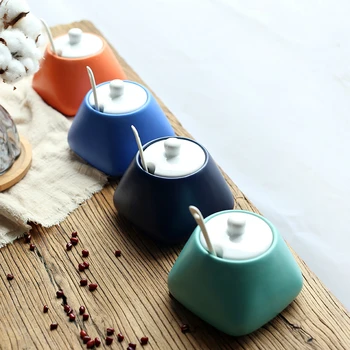 

Nice Ceramica Candy Color Coffee Sugar Bowl Sucrier Pot Miel Spice Jar Salt Container Saltcellar Sweettreats Azucarero Suikerpot