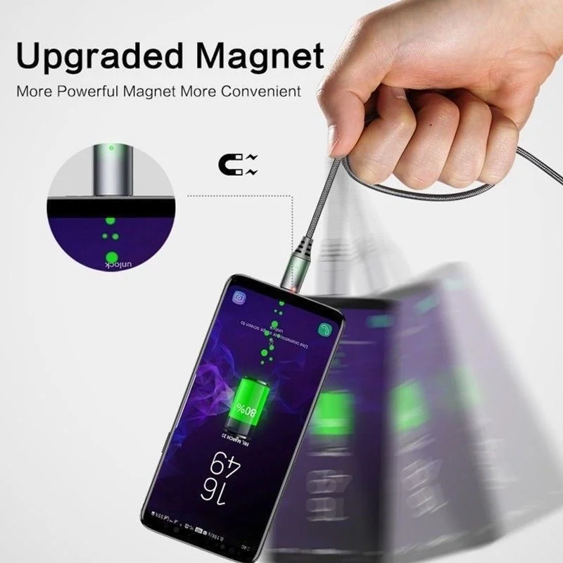 GEUMXL Магнитный кабель для быстрой зарядки нейлоновый Плетеный Magnetic 8 Pin/Micro/type-C USB кабель для зарядного устройства для iPhone