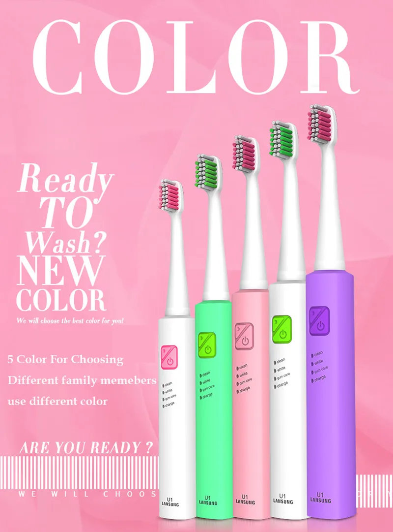 LANSUNG Ultrasonic Sonic Electric Toothbrush USB Charge Rechargeable Tooth Brushes With 4 Pcs Replacement Heads Timer Brush LANSUNG Ultrasonic Sonic Electric Toothbrush USB Charge Rechargeable Tooth Brushes With 4 Pcs Replacement Heads Timer Brush