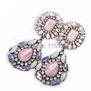 

2016 New Fashion flower imitation gemstone big personalized pink drop women jewelry earrings bijoux brand jewelry