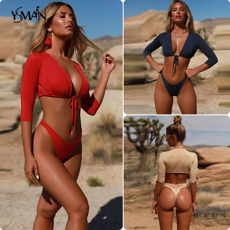 

String thong female swimsuit separate yellow bikini micro top Solid sexy swimwear women biquini neon bathing suit orange bikini