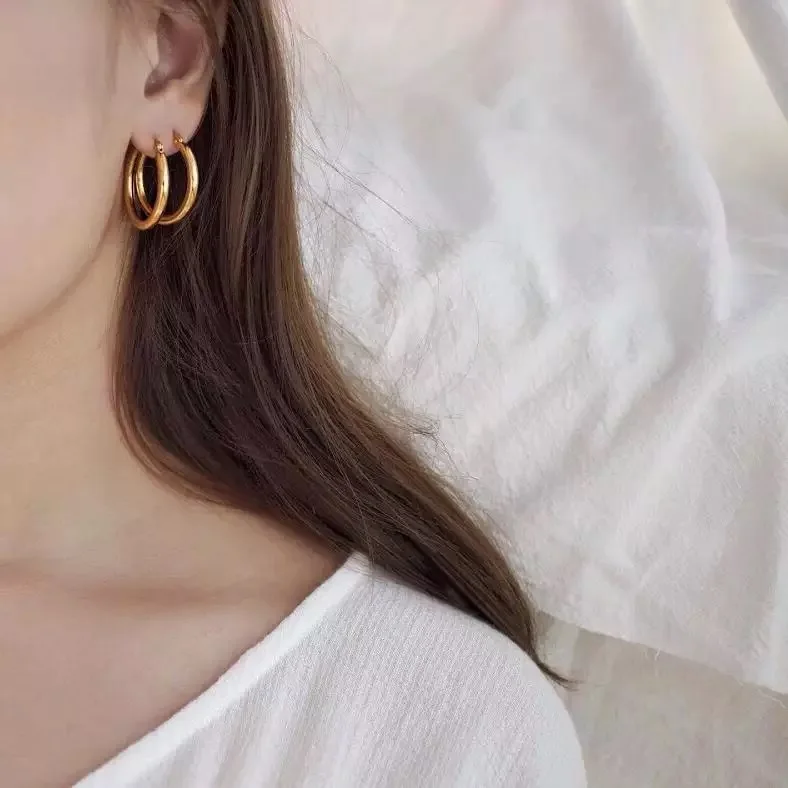 

S925 sterling silver earrings fashion simple smooth circle ear rings ear bone temperament wild female silver silver ear jewelry