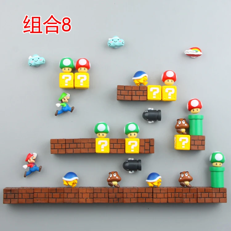 3D милый супер Марио смолы магниты на холодильник костюм для детей украшения дома фигурки настенные Marios пули кирпичи
