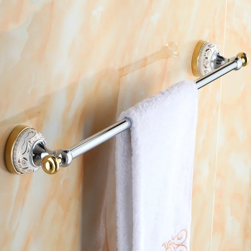 Antique Gold Plated Towel Rack Copper Rod Ceramic Single Towel Bar Bathroom Hardware Accessories