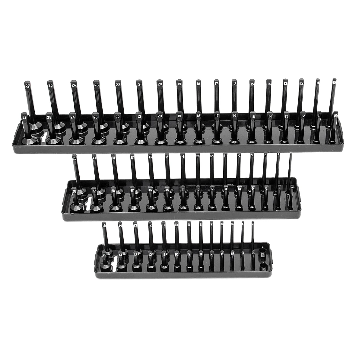 

3pcs/Set Metric (Black )/SAE (red) Socket Holder Tray Drive Direct Rail Rack Toolbox 1/2" 3/8" 1/4" Socket for garage workshop