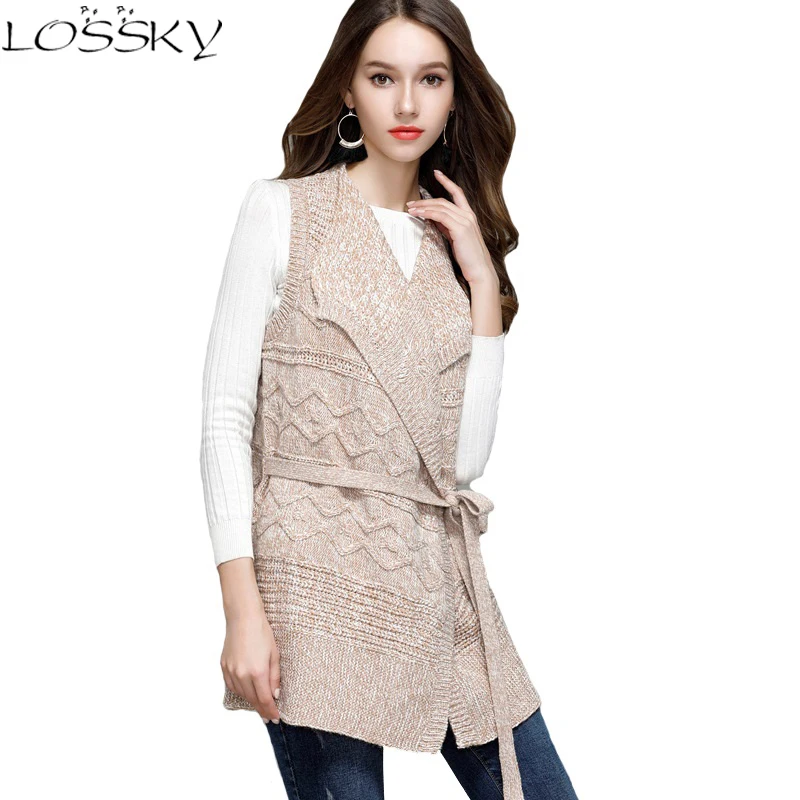 Cardigan Women Fashion Sleeveless Sweater For Womem Tank Turndown Collar Female Clothing Cardigan Belt Slim Knitwear Suits