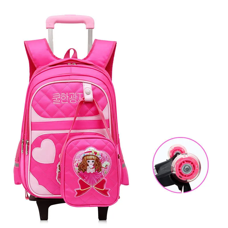 2 шт./компл. съемные детские школьные сумки с 2/6 колесами для девочек рюкзак на колесах Детская сумка на колесах розовая сумка для книг багаж для путешествий - Цвет: 2 wheels rose red