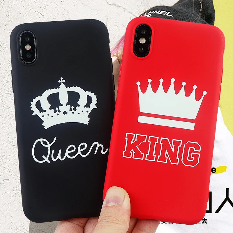 

Queen King Couple Phone Cases for iPhone X XS MAX XR 6 s 7 8 Plus Fitted Fashion Case Soft Silicone Cell Phone Cover Accessories
