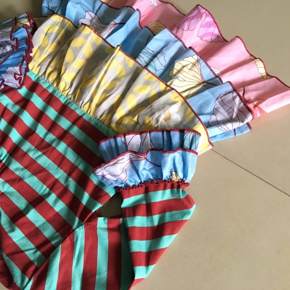 

China neck style and half Flare sleeves 100% cotton Summer with Ruffle trim hem and Baby Girls Dress Apparel Accessory