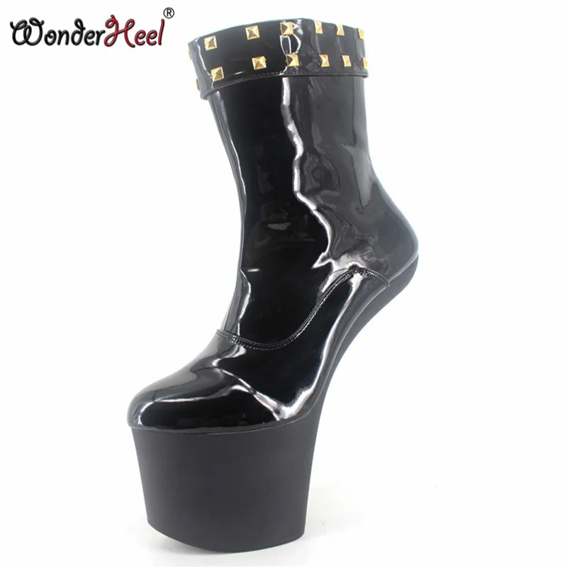 Wonderheel/Высокий каблук " нешипованной с phatform товарный черные лакированные пикантные туфли для фетиша на необычном каблуке Ботильоны пикантные женские ботинки на толстом каблуке