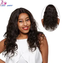 KISSMEE #2 Синтетические волосы на кружеве парик для черный Для женщин предварительно сорвал перуанской тело волна волос парики человеческих