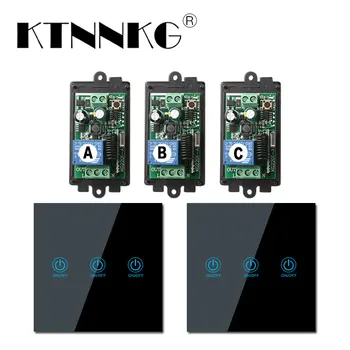 

433MHz 1 Gang Remote Light Switch Wireless Relay Receiver Module with 86 Touch RF Transmitter Tempered Glass AC 85V 110V 220V
