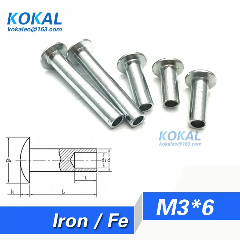 [Fe-m3* 6] 100 шт. все виды все стали M3 серии тонкий круглый носок половины полой заклепки M3* 6 мм трубчатые заклепки