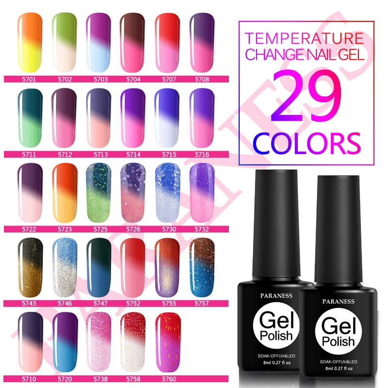 

Paraness Chameleon UV Nails Gel Lacquer Temperature Change Color UV Gel Nail Polish Soak Off Colorful Thermal Lucky Gel Polish