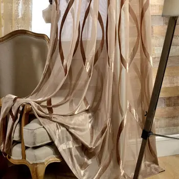 

White Voile Solid Flocked Sheer Curtains for Living Room Modern Striped Vertical Blue Tulle Curtains Drapes for Bedroom