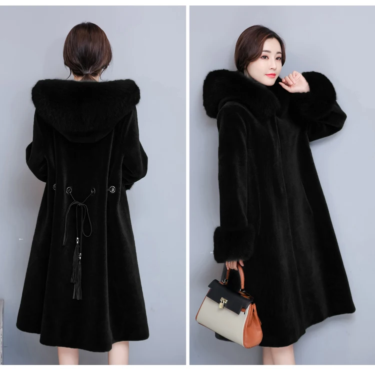 2019 High Quality Elegant For Women Faux Fur Coat  Winter Long Section Haining Fur Coat Hooded Sheep Shearing Coat Female  (21)