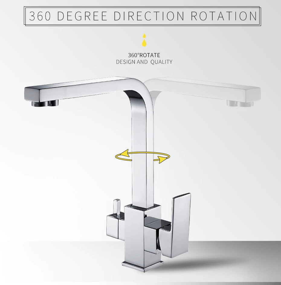 FLG квадратные Кухонные смесители латунный кран с вращением на 360 градусов с функцией очистки воды Смеситель кран для кухни 1024-33C