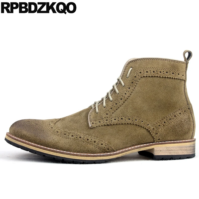 

Lace Up 2017 Military Green Ankle Designer Shoes Men High Quality Suede Short Booties Luxury Fall Real Leather Wingtip Combat