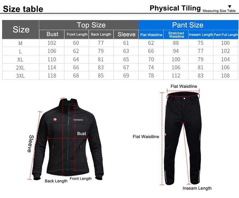 VEOBIKE Велоспорт куртка наборы водонепроницаемый, с длинными рукавами куртка для езды брюки костюмы утолщение ветрозащитный светоотражающий комплект одежды для велоспорта
