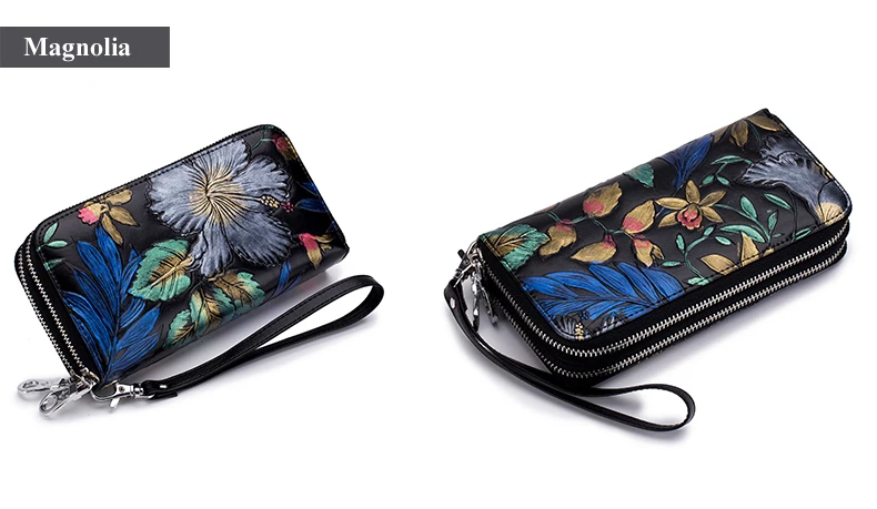 Lomelobo Hand Painted Lady Wallet Long Split Leather Flowers Women Cute Purse Girls Business RFID Card Holder portomonee HPL8349 Details (18)