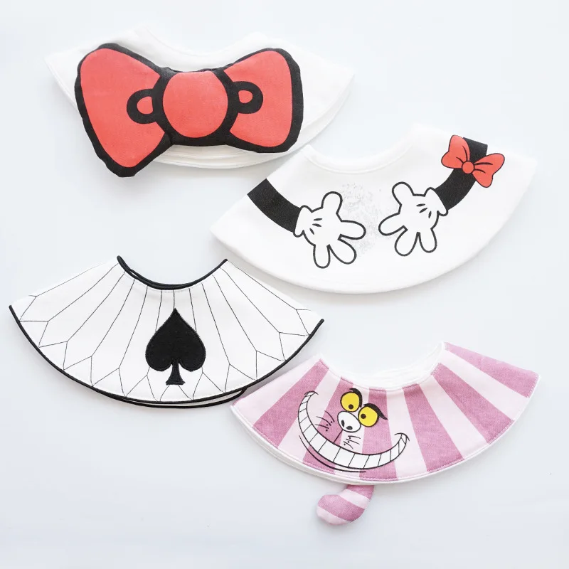 Japanese Style 360 Degree Cotton Round Bib Saliva Towel Cute Cartoon 3D Bibs Red Bow Detachable Bib Burp Cloths