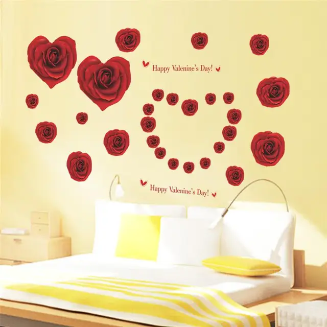 red rose flower wall decals home decorative stickers wedding party
