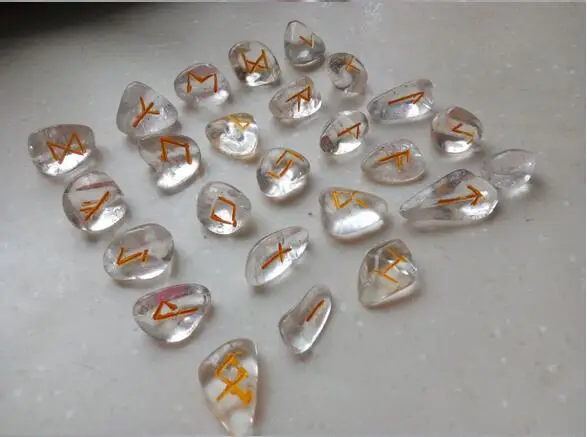 Природный Горный кварц Crystal STONE Старший ФУТАРК Набор рун Wicca девичьи руны|runes set|runes