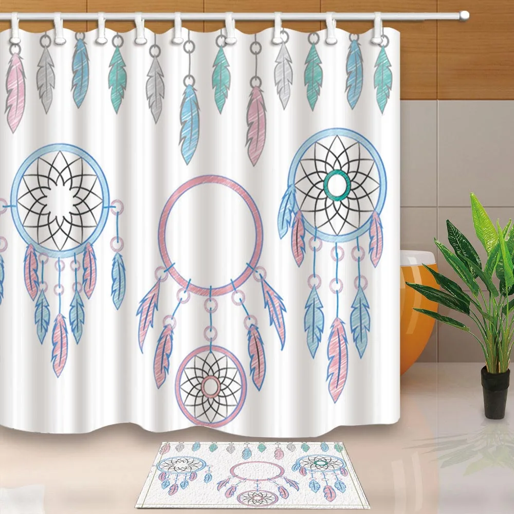 

Colorful Dream Catcher Shower Curtain with Waterproof Polyester Fabric And 40x60cm Bath Floor Mat For The Bathroom