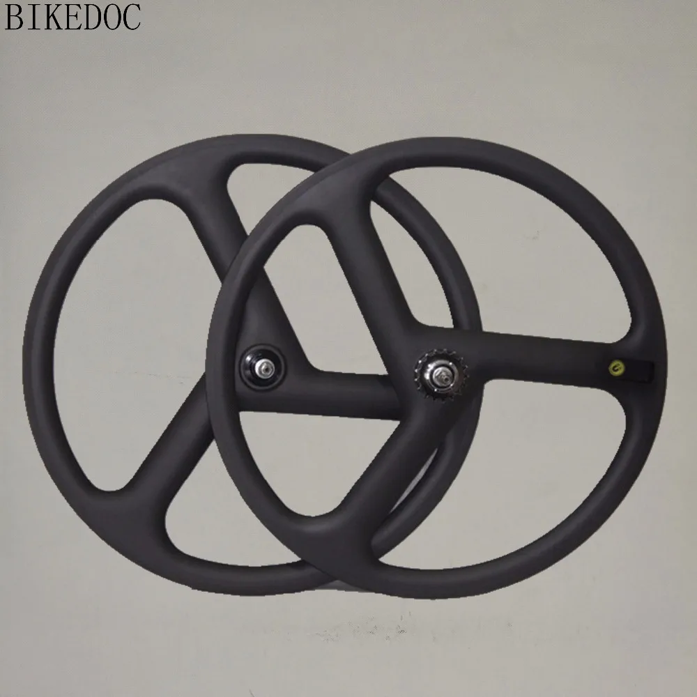 BIKEDOC карбоновые 3-спицевые колеса с фиксированной передачей Карбон три спицевые колеса клинчерные велосипедные колеса 700C (art.: 516cf4aa) - 516cf4aa