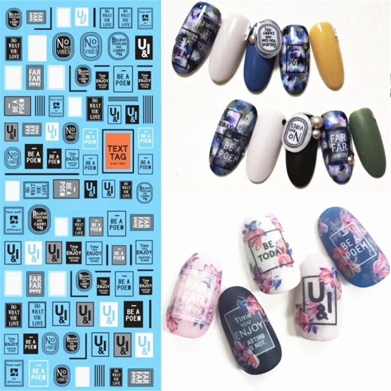 

1 Sheet Geometric patterns English Nail Art Stickers Water Decals Transfer Stickers Manicure Marble Nail Design Sticker