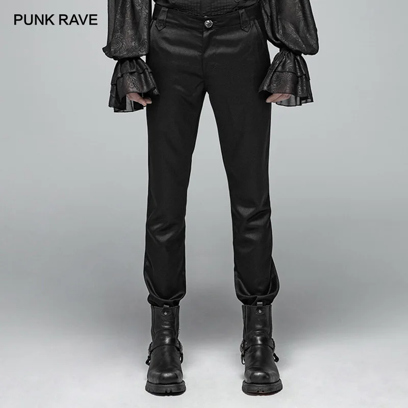 

PUNK RAVE Men's Black Gothic Formal Simple Non-stretchy Trousers Party Club Performance Embroidery Pants Men Punk Streetwear