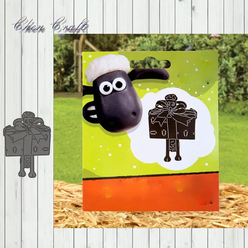 

Sheep with a gift box New Design Craft Metal Cutting Dies Scrapbooking Album DIY Paper Card Craft Embossing Die Cuts