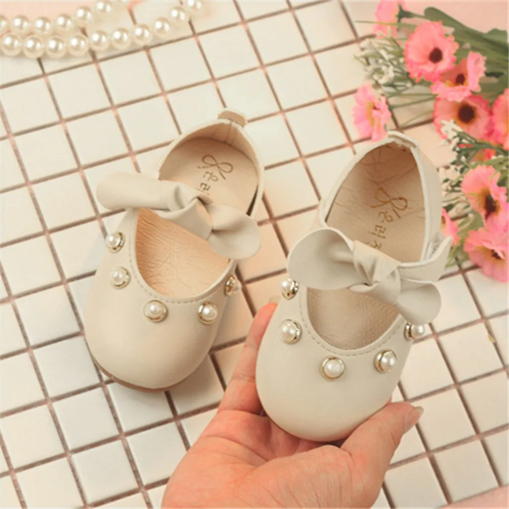 Г.; Свадебная обувь для девочек с цветочным рисунком; повседневная обувь принцессы с бантом и жемчугом для маленьких девочек; кожаная обувь - Цвет: Бежевый