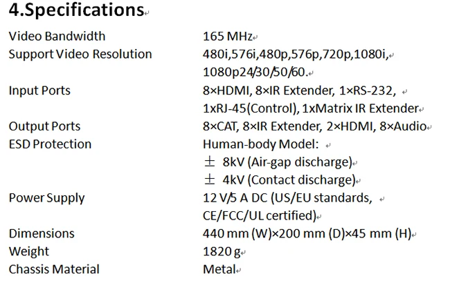 HDMI Matrix 8X8 8 in 8 Out и четырехполосный HDMI удлинитель 164ft/50m Поддержка 3d 1080p RS232 TCP/IP IRcontrol