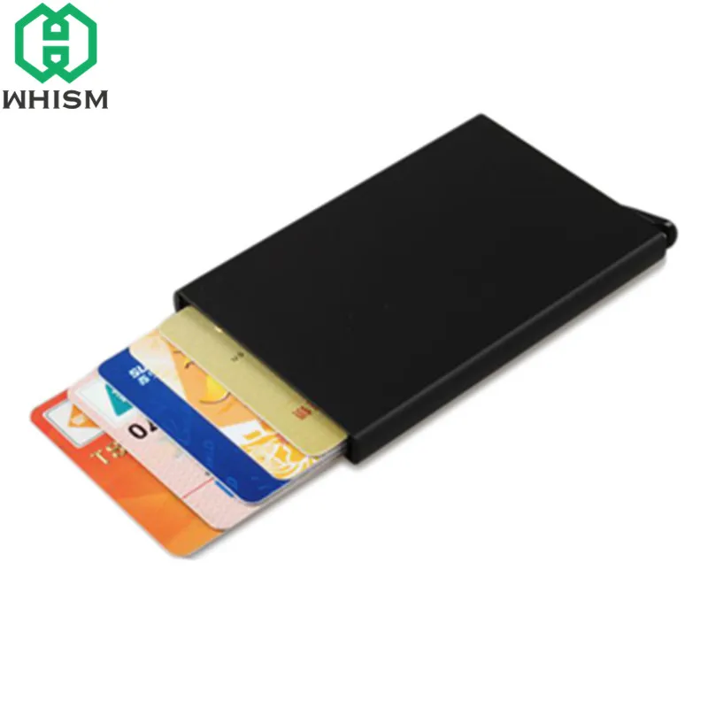

WHISM Stainless Steel Name Cards Holder Automatic Credit Card Organizer PU Business Card Storage Box Wallet Pop Up Cardholder