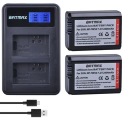 2Pcs 2000mAh NP-FW50 NP FW50 Camera Battery + LCD USB Dual Charger for Sony Alpha a6500 a6300 a6000 a5000 a3000 NEX-3 a7R  ZV-e1