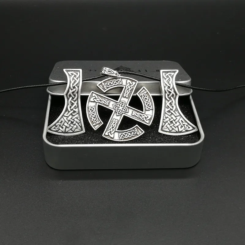 

Sanskrit Crow Cross Axe Pendant Necklace Rune Axe Necklace Men Collier Viking