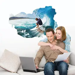 3D Surf на море пол/стены Стикеры Съемный росписи наклейки Винил Книги по искусству Гостиная