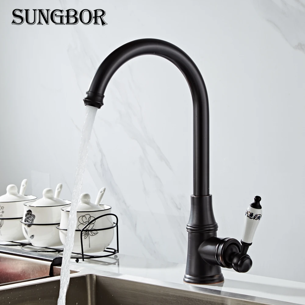 Kitchen Faucet Antique Brushed Porcelain Handle Faucet Hot Cold Mixer Basin Tap Luxury Faucet 360 Swivel CF-9098F Kitchen Faucet Antique Brushed Porcelain Handle Faucet Hot Cold Mixer Basin Tap Luxury Faucet 360 Swivel CF-9098F
