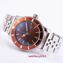 46mm Bliger Marrom Data de marcação estéril 2018 Top marca de Luxo estilos Quentes Mãos Luminosas de Cristal Mecânico Automático dos homens relógio