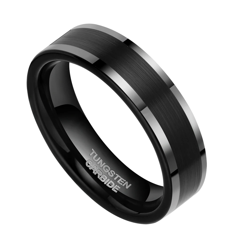 TIGRADE 6 мм черные кольца унисекс из карбида вольфрама полированный серебряный скошенный обручальное кольцо для мужчин обручальное кольцо для пары мужское кольцо