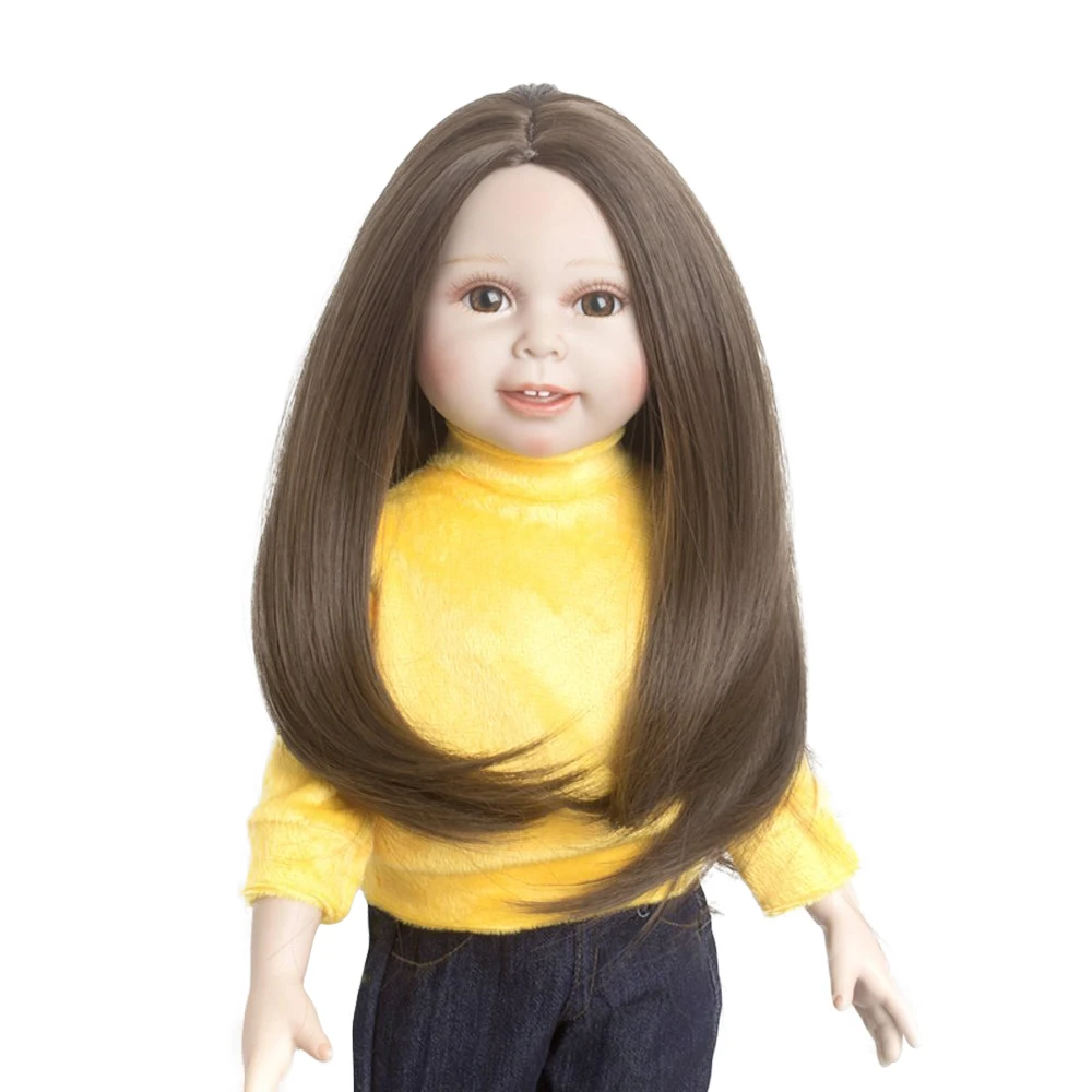 Термостойкие волокна золотого цвета классические длинные прямые кукольные волосы парики Девушка Стиль для 18 ''высота американская кукла