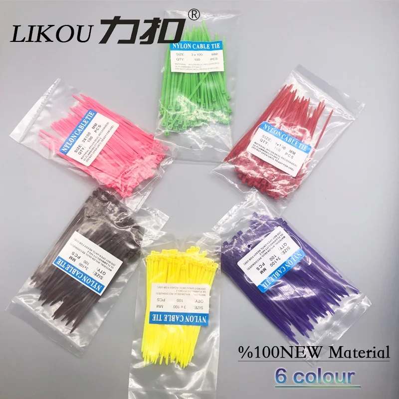 

LIKOU Self-locking Nylon Cable ties 6colours 2.5mmX100mm Tiesmulti-colored cable ties ZIP TIE total of 600PCS green yelow red