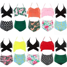 2018 Sexy High Waist Bikini Women's Swimming Suit Swimwear Cross Push Up Swimsuit Ruffle Bathing Suit Summer Beach Wear Female 2018 Sexy High Waist Bikini Women's Swimming Suit Swimwear Cross Push Up Swimsuit Ruffle Bathing Suit Summer Beach Wear Female