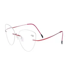 MONGOTEN кошачий глаз дизайн женские без оправы титановый сплав линза для рецептов оптические очки черный красный очки для чтения+ 1,00+ 3,00