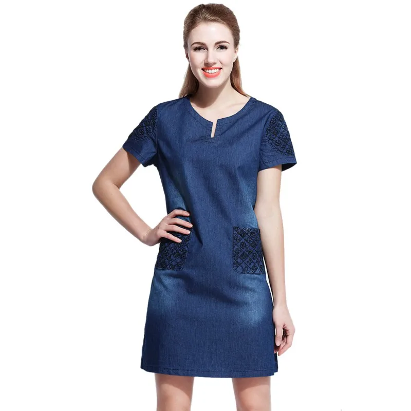 Women Summer 2019 Denim Dress Loose Fashion Casual Mini Jeans Pocket Vestidos For Ladies Solid Color Women Dress 2019 Fashion